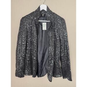 Bobeau Sparkly Sequin Jacket Open Front Size Medium NWT NEW Years Event Silver
